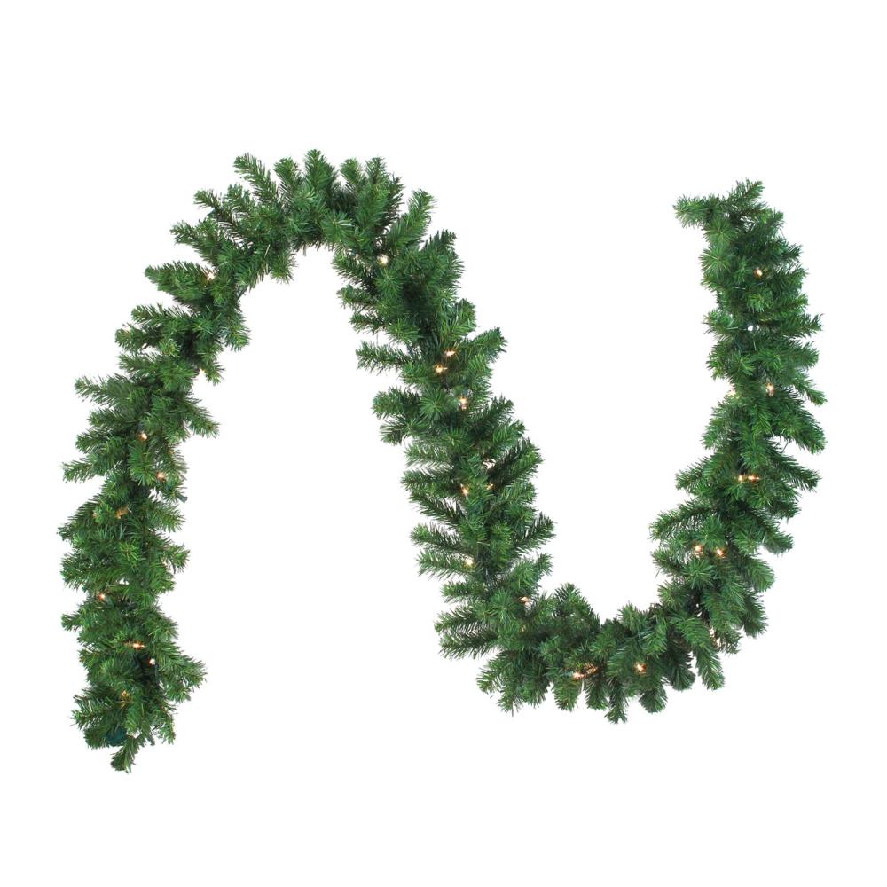 Pre-Lit Garland | 9′ x 10" Pre-Lit Oak Creek Pine Artificial Christmas Garland – Clear Lights Garland Pre-Lit Garland