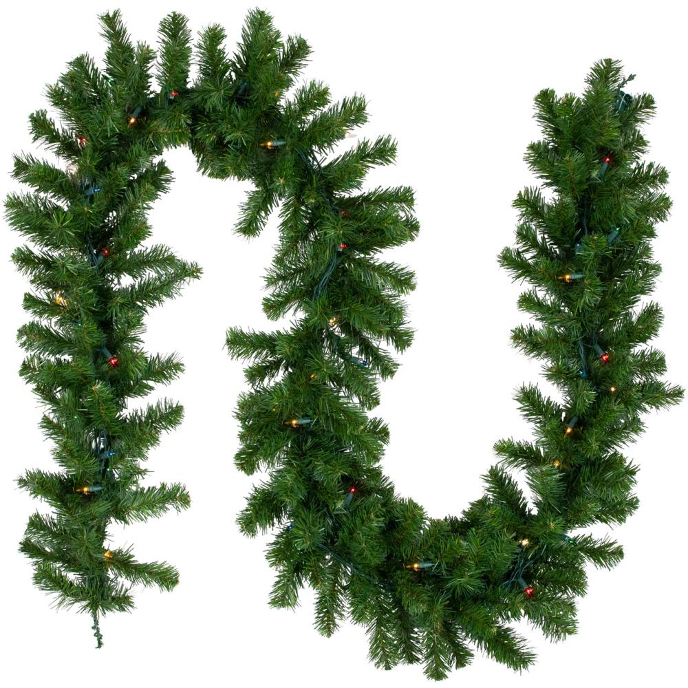 Pre-Lit Garland | 9′ x 10" Pre-Lit Oak Creek Pine Artificial Christmas Garland – Multi Lights Garland Pre-Lit Garland