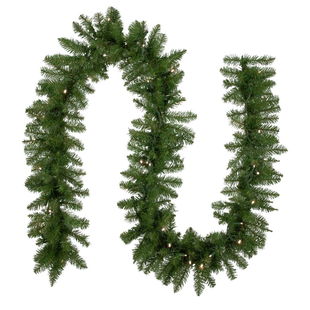 Pre-Lit Garland | 9′ x 10" Pre-lit Rockwood Pine Artificial Christmas Garland, Warm White LED Lights Garland Pre-Lit Garland