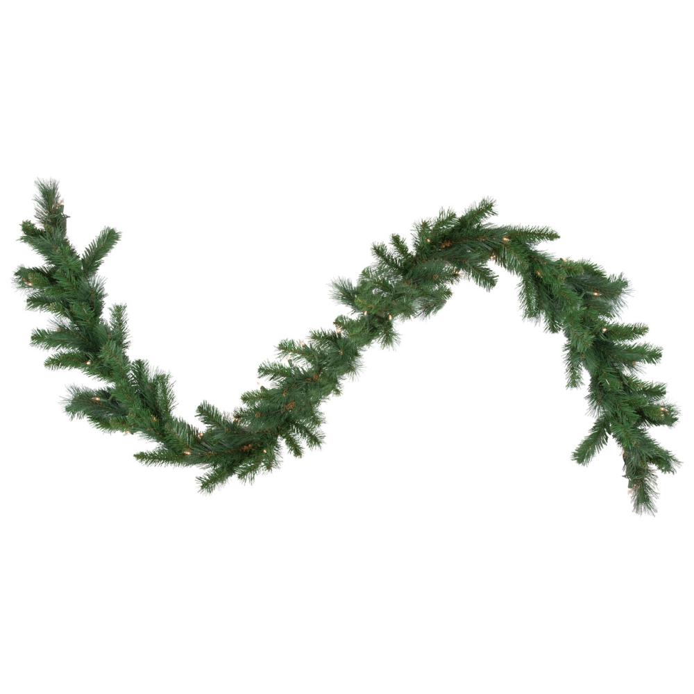 Pre-Lit Garland | 9′ x 12" Green Pre-Lit Beaver Pine Artificial Christmas Garland, Clear Lights Garland Pre-Lit Garland