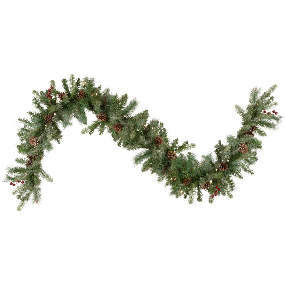 Pre-Lit Garland | 9′ x 12 Pre-Lit Snowy Waterloo Pine Artificial Christmas Garland – Clear Lights Garland Pre-Lit Garland