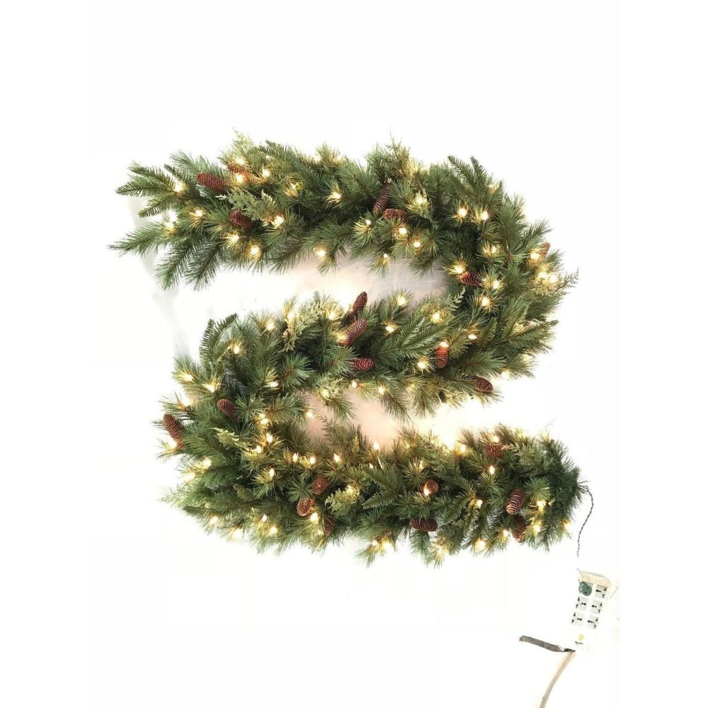 Pre-Lit Garland | 9′ x 14" Pre-Lit Mixed Mountain Cypress Artificial Christmas Garland, Warm White Lights Garland Pre-Lit Garland