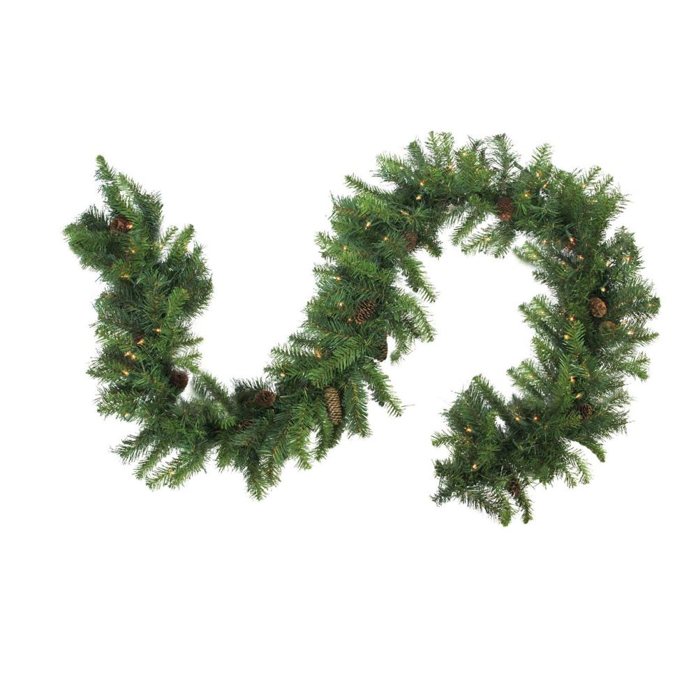 Pre-Lit Garland | 9′ x 16" Pre-Lit Dakota Red Pine Artificial Christmas Garland – Warm White LED Lights Garland Pre-Lit Garland