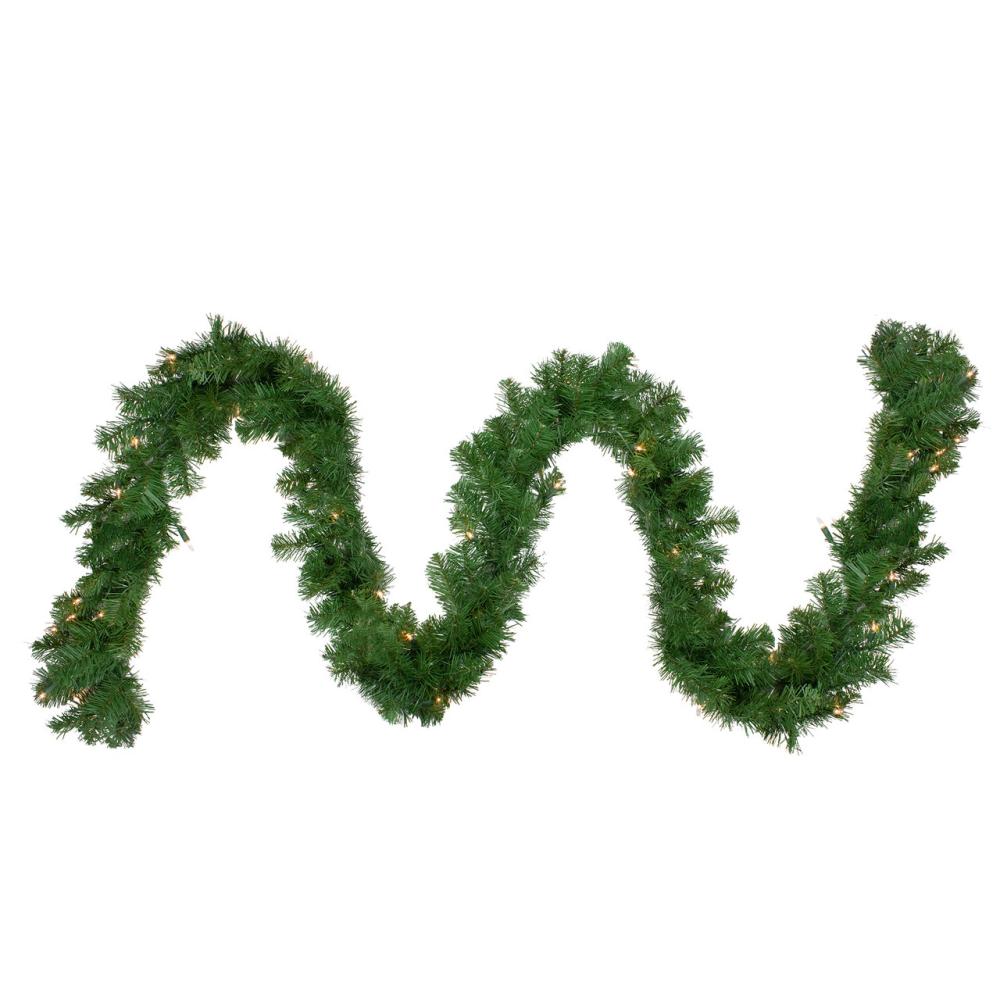 Pre-Lit Garland | 9′ x 18" Pre-Lit Deluxe Windsor Green Pine Christmas Garland – Clear Lights Garland Pre-Lit Garland