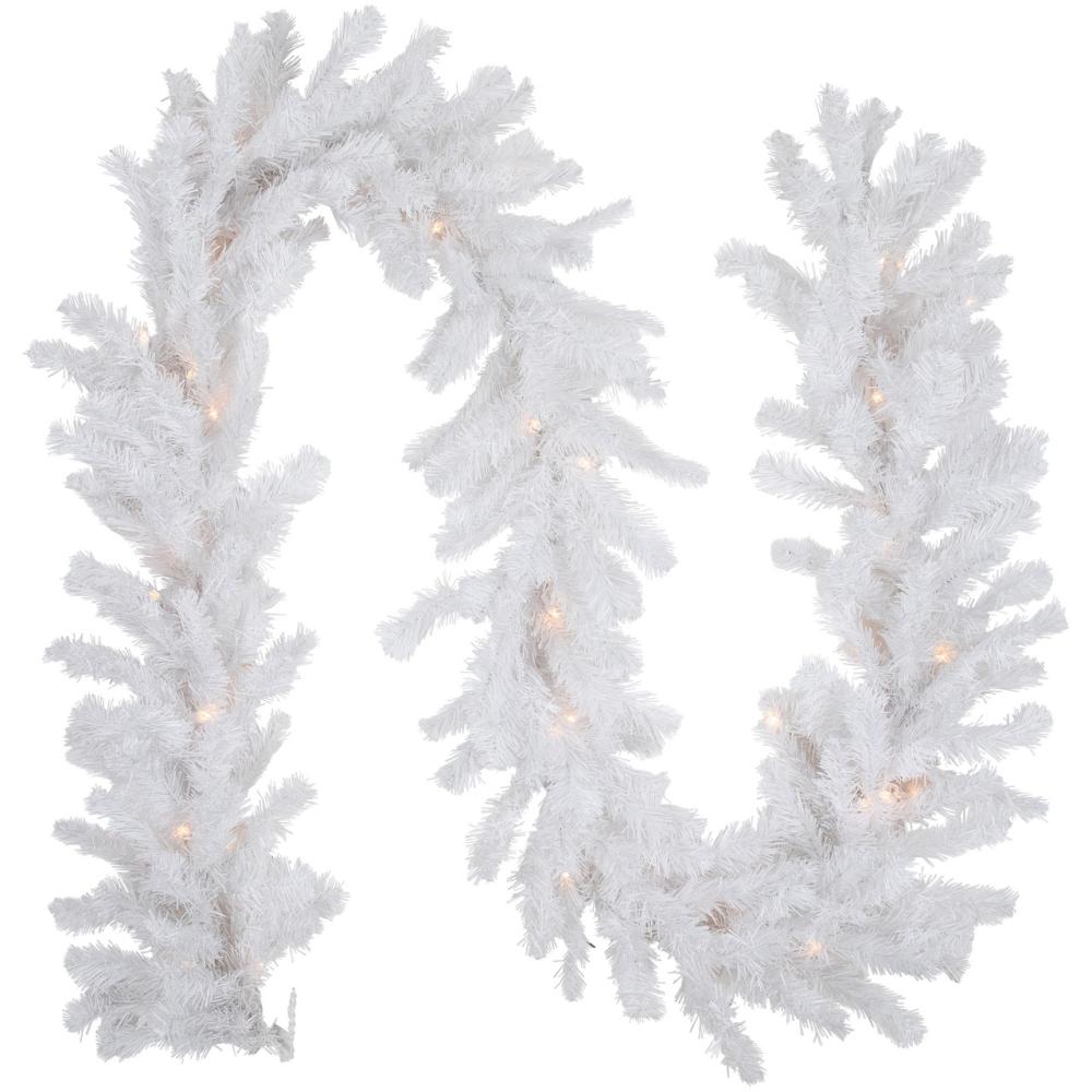 Pre-Lit Garland | 9′ x 8" Pre-Lit Snow White Artificial Christmas Garland, Clear Lights Garland Pre-Lit Garland