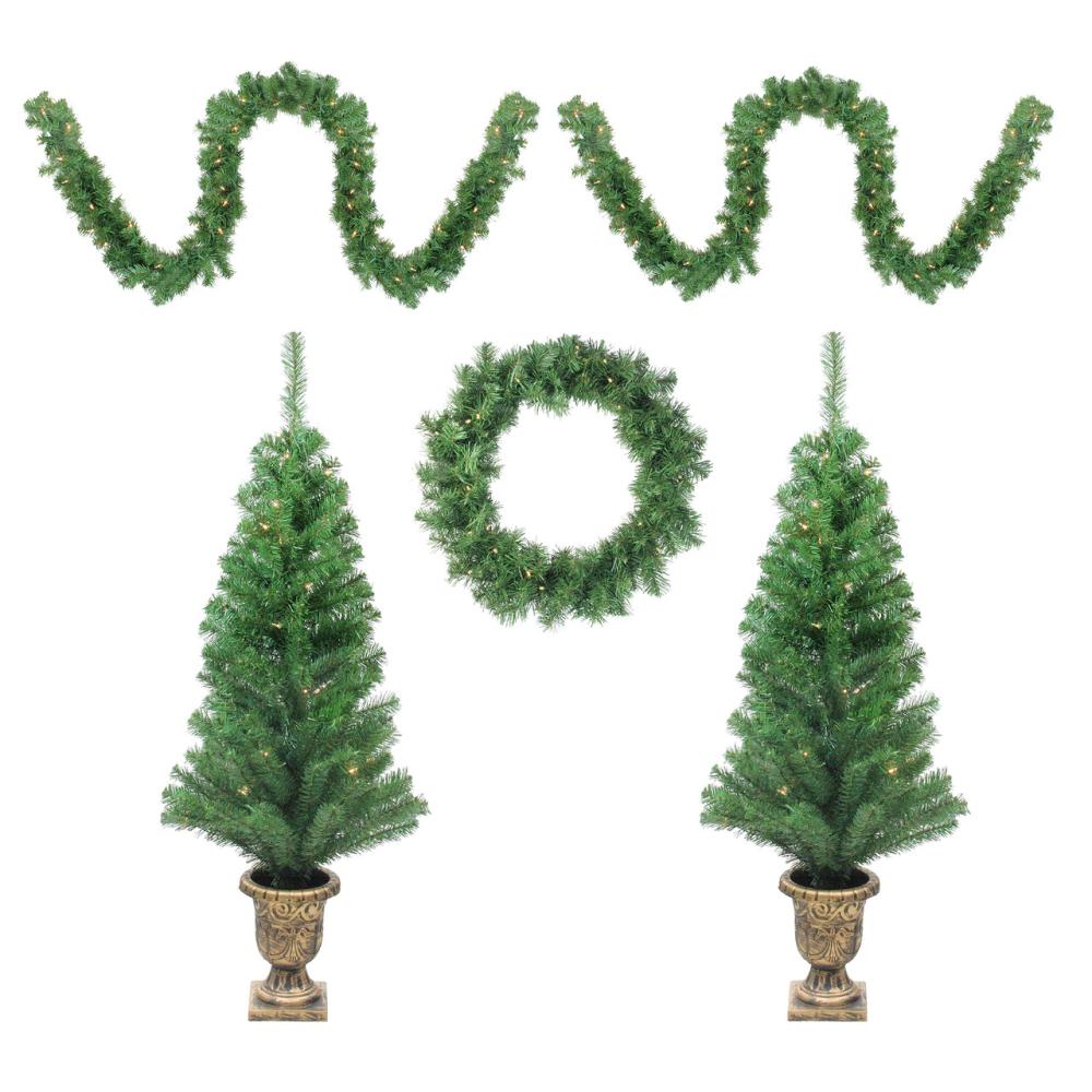 Pre-Lit Garland | Pre-Lit Battery Operated Artificial Winter Spruce Christmas Set – 5-Piece – Clear Lights Garland Pre-Lit Garland