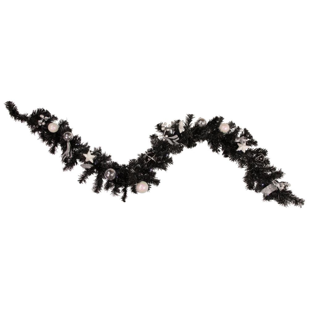 Pre-Lit Garland | Pre-Lit Battery Operated Black Pine Artificial Christmas Garland -6′ x 10" – Cool White LED Lights Garland Pre-Lit Garland