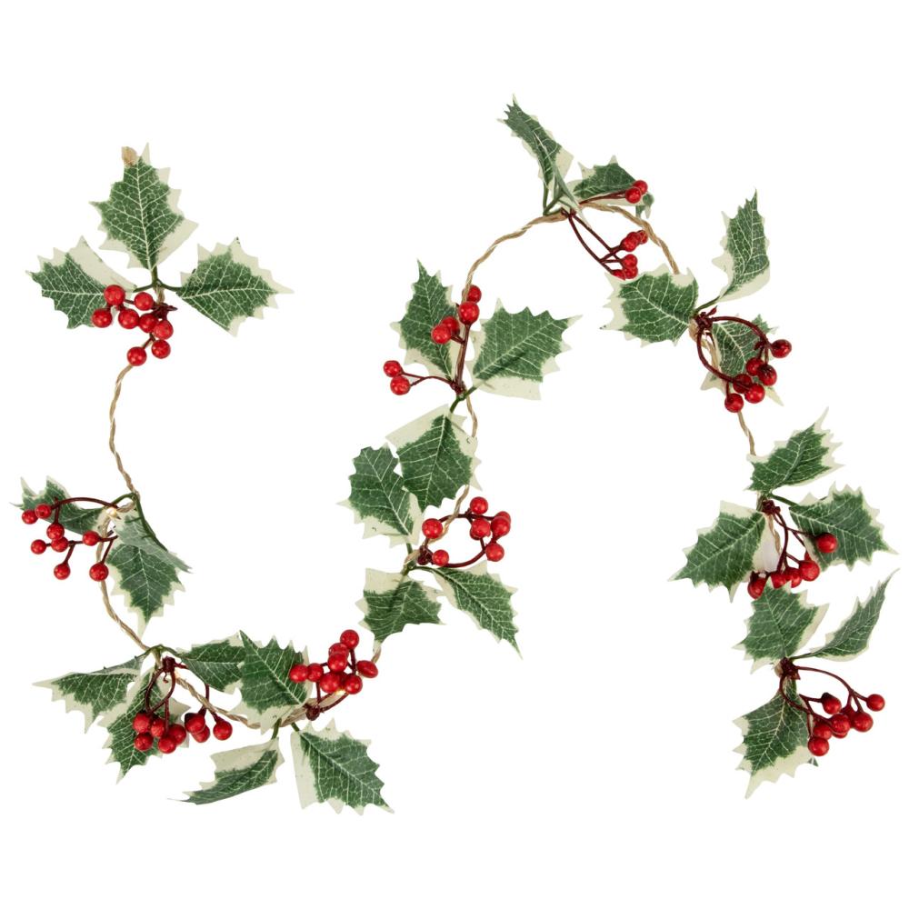 Pre-Lit Garland | Pre-Lit B/O Holly and Berry Christmas Garland – 3.25′ – Warm White LED Lights Garland Pre-Lit Garland