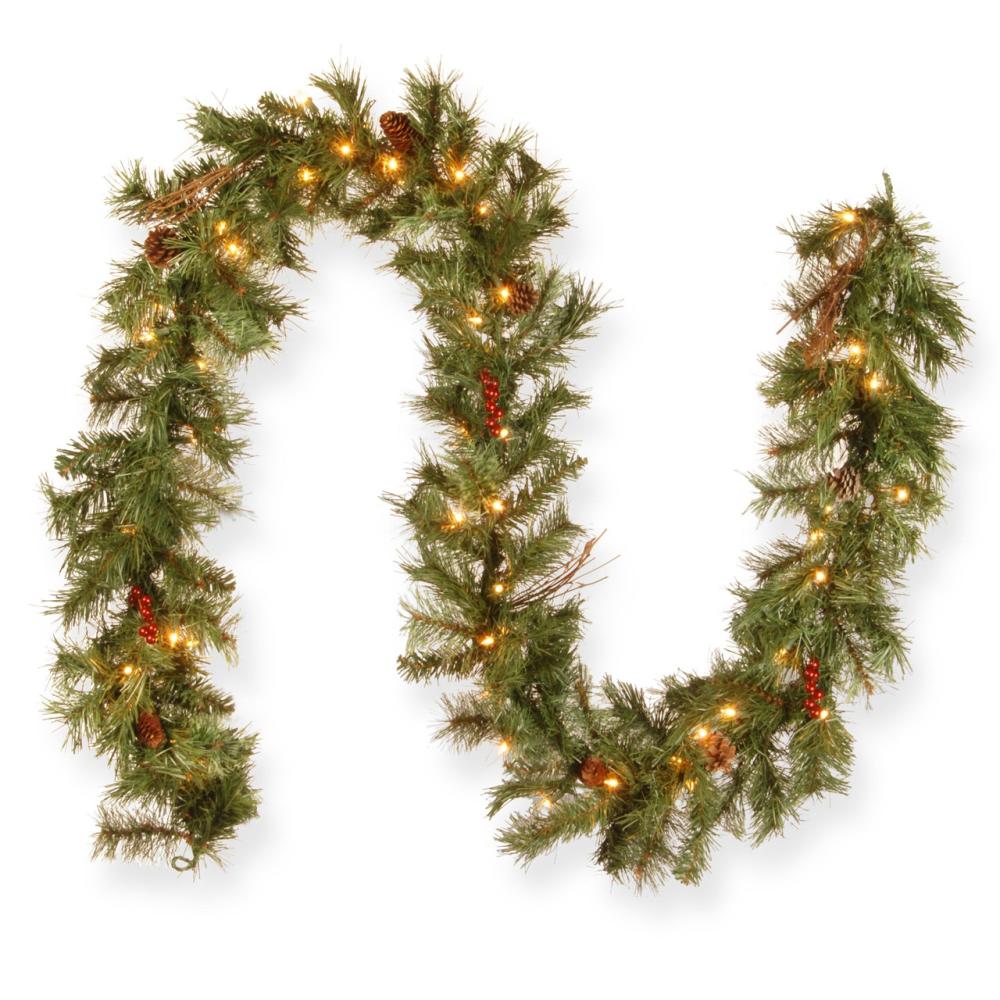 Pre-Lit Garland | Pre-Lit Pine and Pinecones Artificial Christmas Garland – 9′ x 10" – Clear Lights Garland Pre-Lit Garland