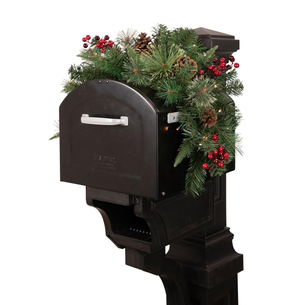 Pre-Lit Swags | 36" Pre-lit Decorated Pine Cone and Berries Artificial Christmas Mailbox Swag Pre-Lit Swags Pre-Lit Swags