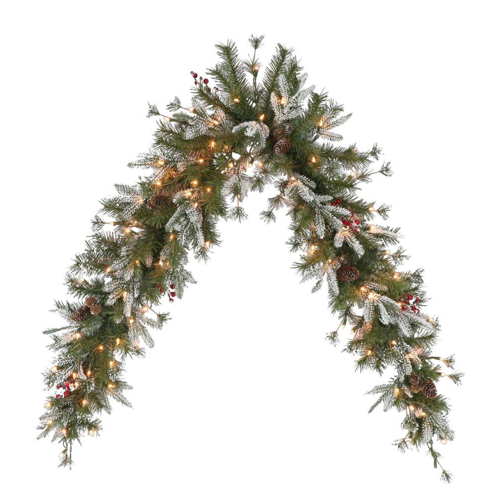 Pre-Lit Swags | 6′ Pre-lit Green Pine with Berries Artificial Christmas Teardrop Swag, Clear Lights Swags & Teardrops Pre-Lit Swags