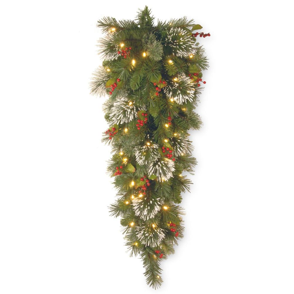 Pre-Lit Teardrops | 48" Pre-Lit Wintry Pine Artificial Christmas Teardrop Swag, White LED Lights Pre-Lit Teardrops Pre-Lit Teardrops