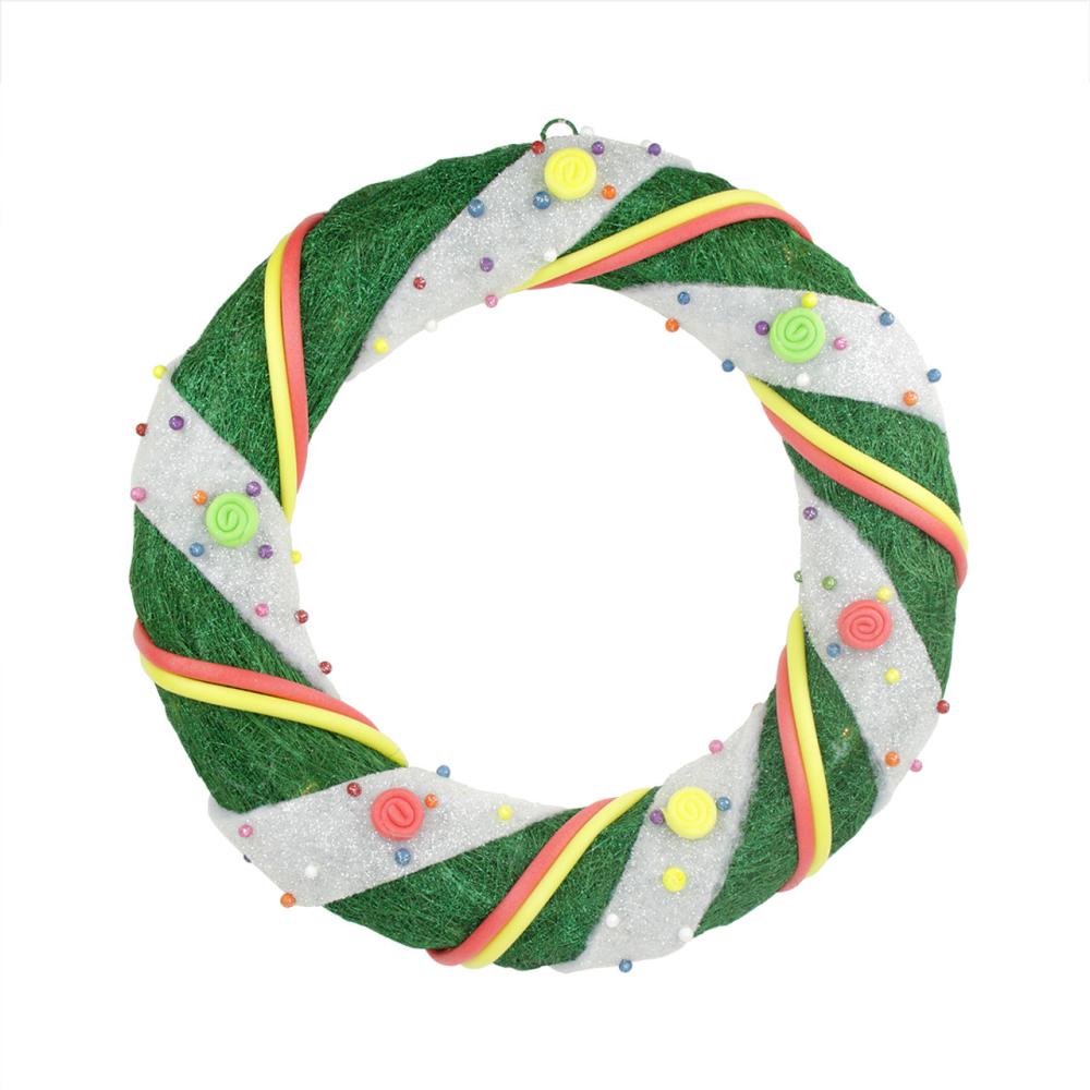 Pre-Lit Wreaths | 18" Pre-Lit Green and White Candy Striped Sisal Artificial Christmas Wreath – Clear Lights Pre-Lit Wreaths Pre-Lit Wreaths