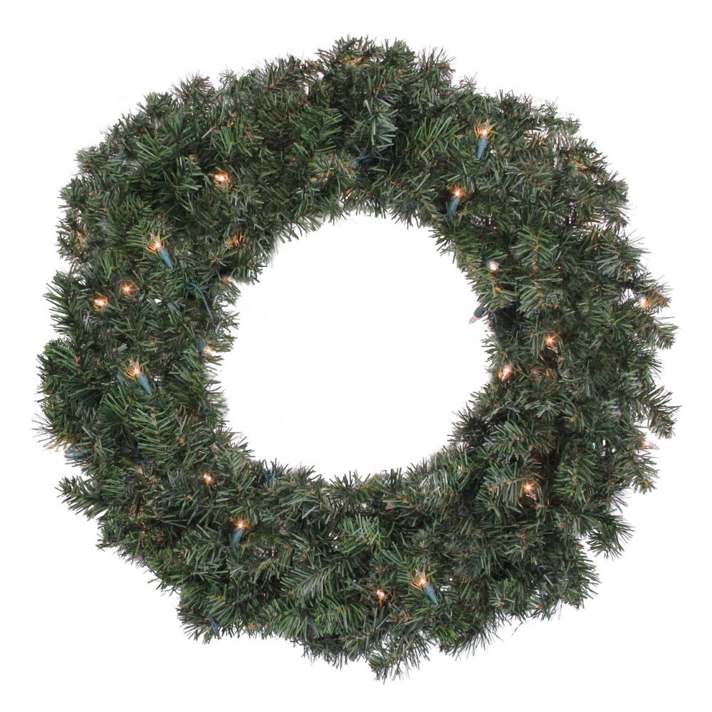 Pre-Lit Wreaths | 24" Pre-Lit Canadian Pine Artificial Christmas Wreath, Clear Lights Pre-Lit Wreaths Pre-Lit Wreaths