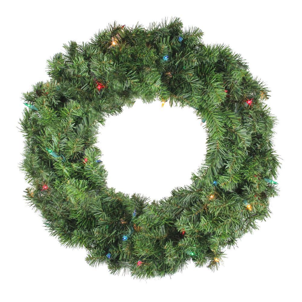 Pre-Lit Wreaths | 24" Pre-Lit Canadian Pine Artificial Christmas Wreath – Multi Lights Pre-Lit Wreaths Pre-Lit Wreaths