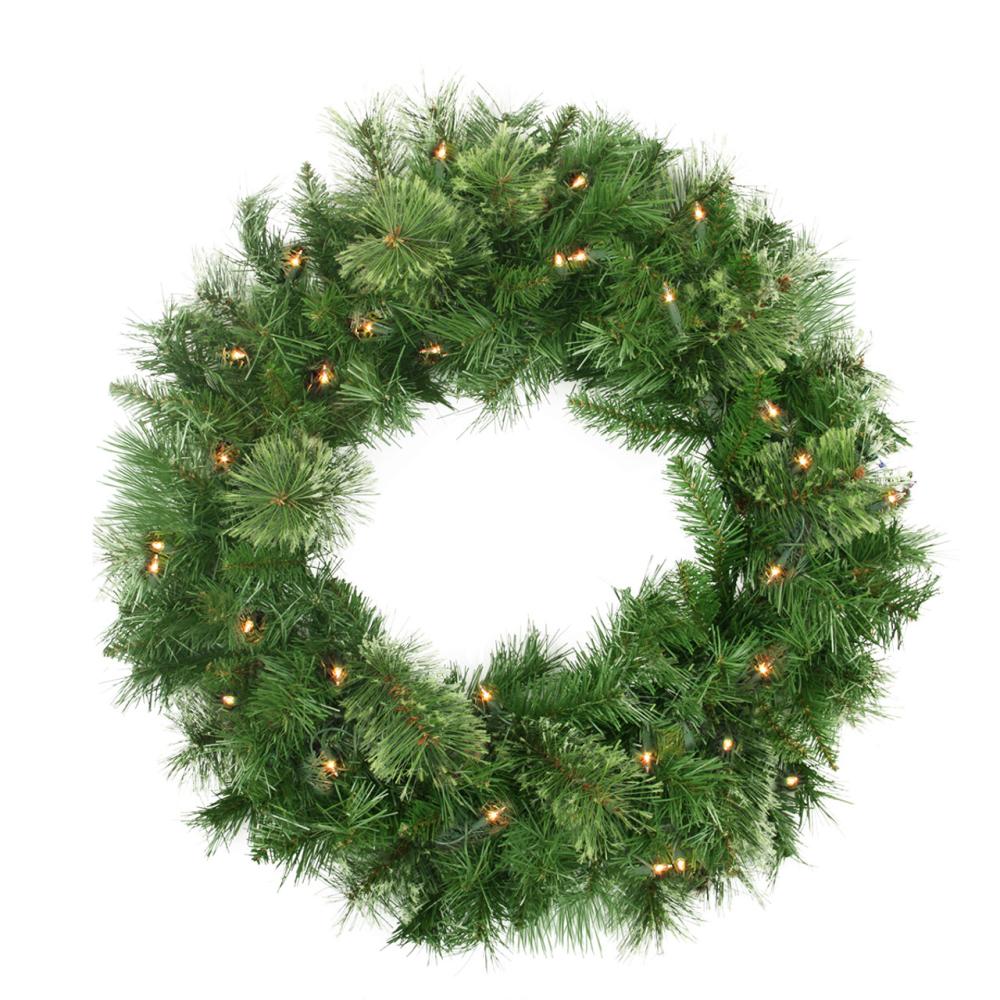 Pre-Lit Wreaths | 24" Pre-Lit Mixed Cashmere Pine Artificial Christmas Wreath – Clear Lights Pre-Lit Wreaths Pre-Lit Wreaths