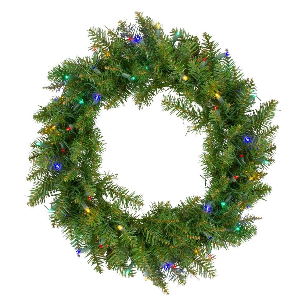 Pre-Lit Wreaths | 24" Pre-Lit Northern Pine Artificial Multi-Color LED Lights Christmas Wreath Pre-Lit Wreaths Pre-Lit Wreaths