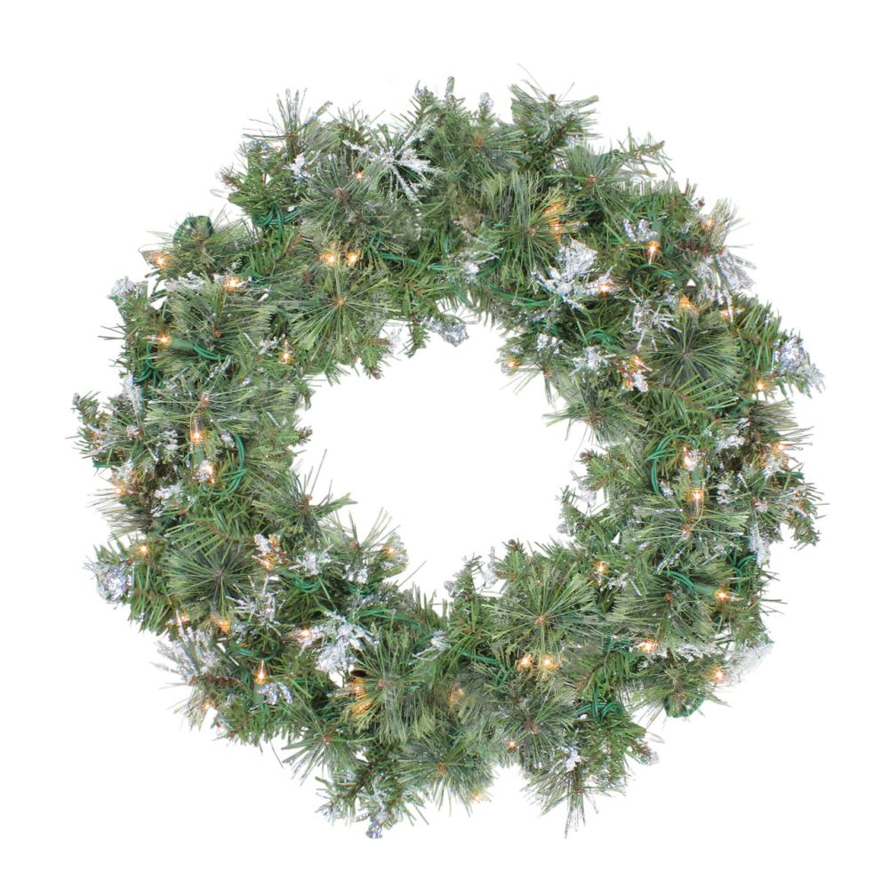 Pre-Lit Wreaths | 24" Pre-Lit Snow Mountain Pine Artificial Christmas Wreath – Clear Lights Pre-Lit Wreaths Pre-Lit Wreaths