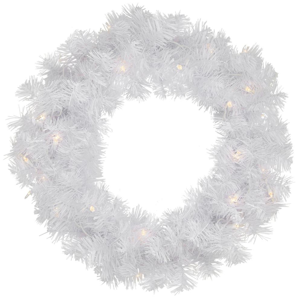 Pre-Lit Wreaths | 24" Pre-Lit White Pine Artificial Christmas Wreath – Clear Lights Pre-Lit Wreaths Pre-Lit Wreaths