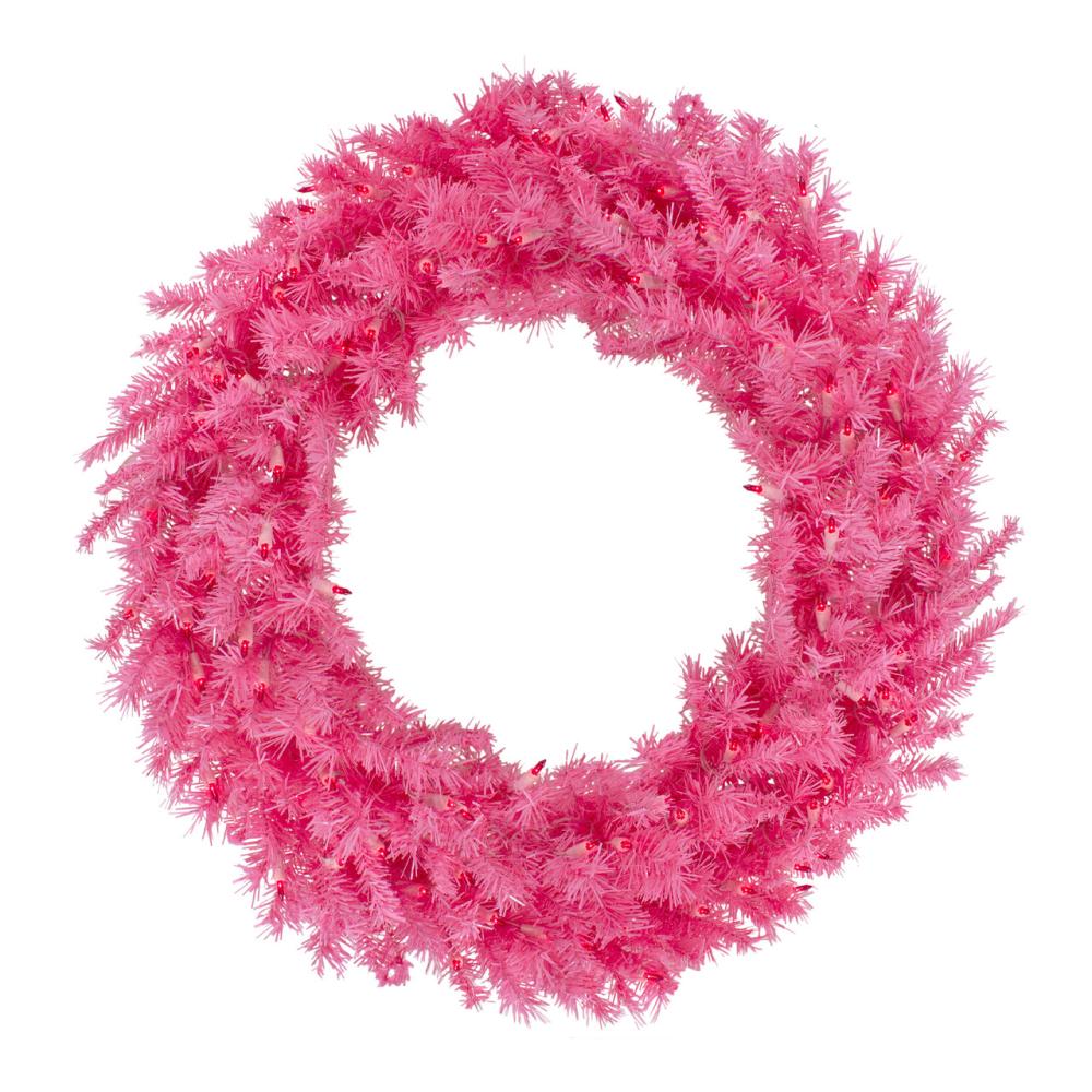 Pre-Lit Wreaths | 36" Pre-Lit Pink Spruce Artificial Christmas Wreath, Pink Lights Pre-Lit Wreaths Pre-Lit Wreaths