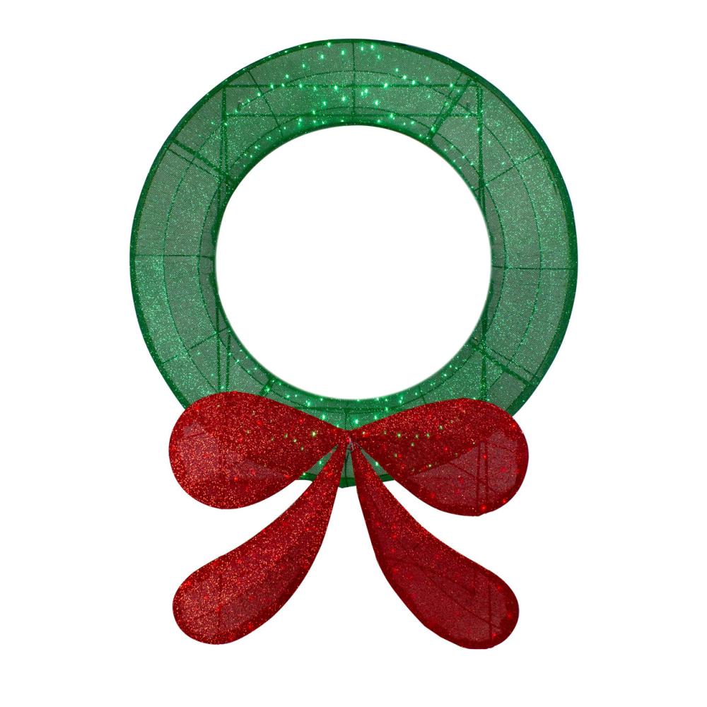 Pre-Lit Wreaths | Commercial-Sized Lighted Tinsel Christmas Wreath Outdoor Decoration – 48" – Green and Red Pre-Lit Wreaths Pre-Lit Wreaths