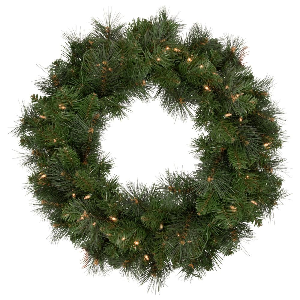 Pre-Lit Wreaths | Mixed Beaver Pine Artificial Christmas Wreath, 24-Inch, Clear Lights Pre-Lit Wreaths Pre-Lit Wreaths