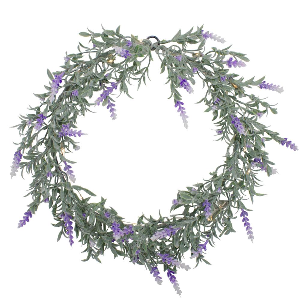 Pre-Lit Wreaths | Pre-Lit Battery Operated Purple Ombre Lavender Spring Wreath- 16" – White LED Lights Pre-Lit Wreaths Pre-Lit Wreaths