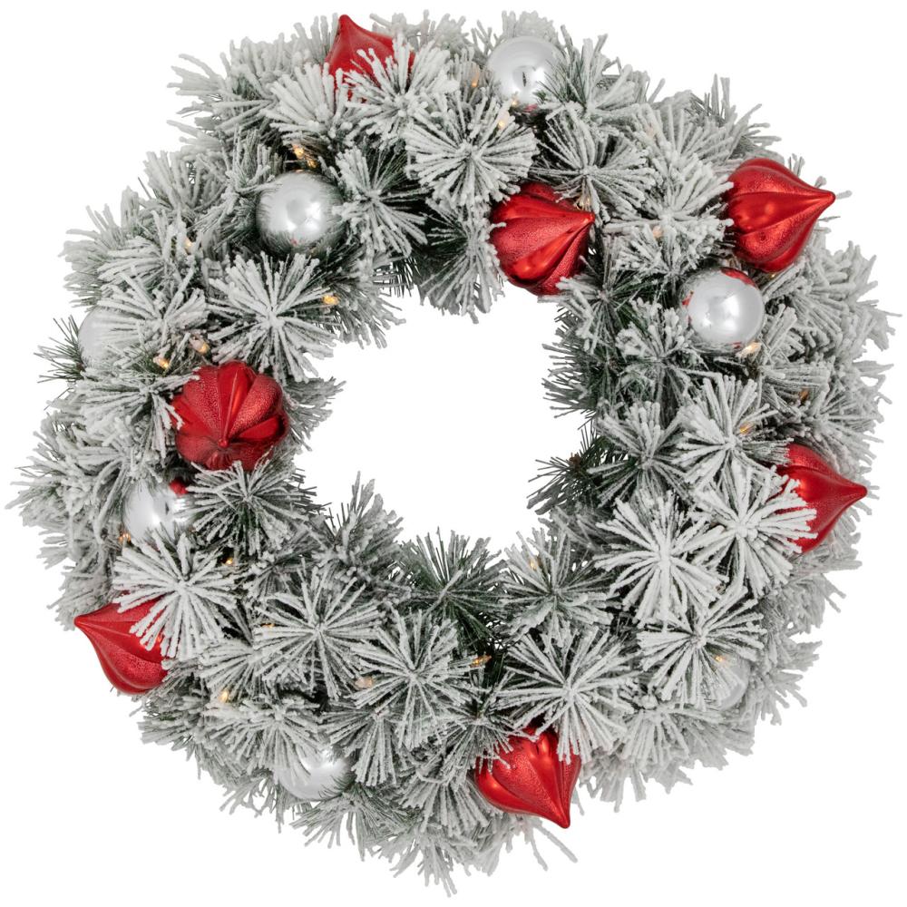 Pre-Lit Wreaths | Pre-Lit Battery Operated Snowy Bristle Pine Christmas Wreath – 24" – Dual Color LED Lights Frosted, Flocked, Iced Wreaths Frosted, Flocked, Iced Wreaths