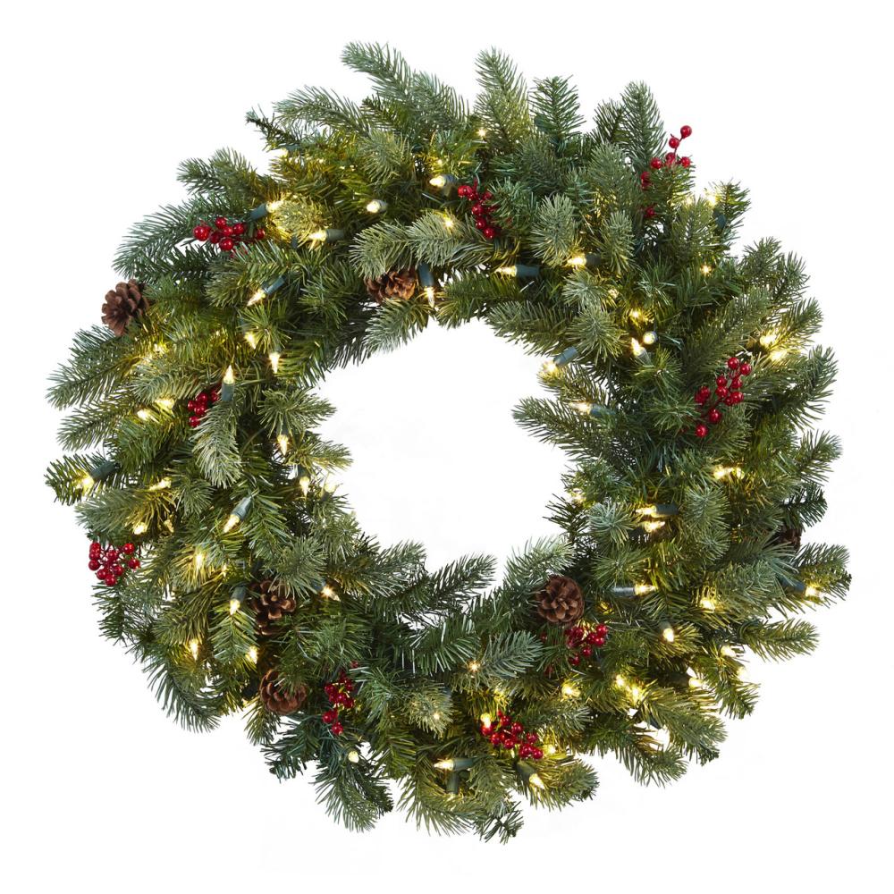 Pre-Lit Wreaths | Pre-Lit Berries and Pinecones Christmas Wreath, 30-Inch, Clear Lights Pre-Lit Wreaths Pre-Lit Wreaths