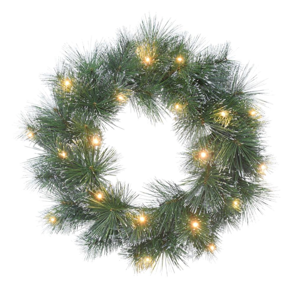 Pre-Lit Wreaths | Pre-Lit Flocked Glittery Pine LED Lighted Artificial Christmas Wreath, 24-Inch, Warm White Lights Pre-Lit Wreaths Pre-Lit Wreaths