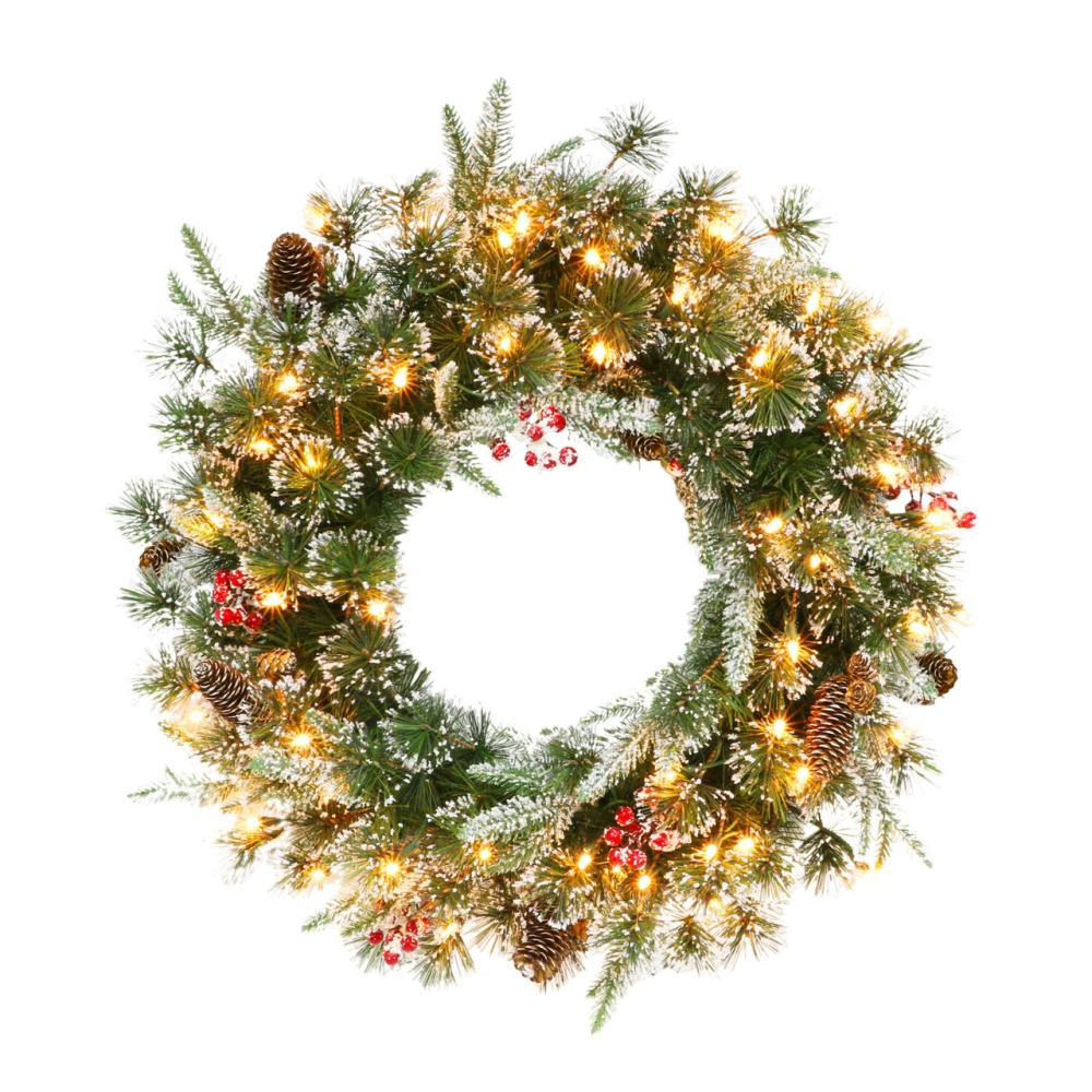 Pre-Lit Wreaths | Pre-Lit Glittery Pine Artificial Christmas Wreath, 32-Inch, Clear Lights Pre-Lit Wreaths Pre-Lit Wreaths