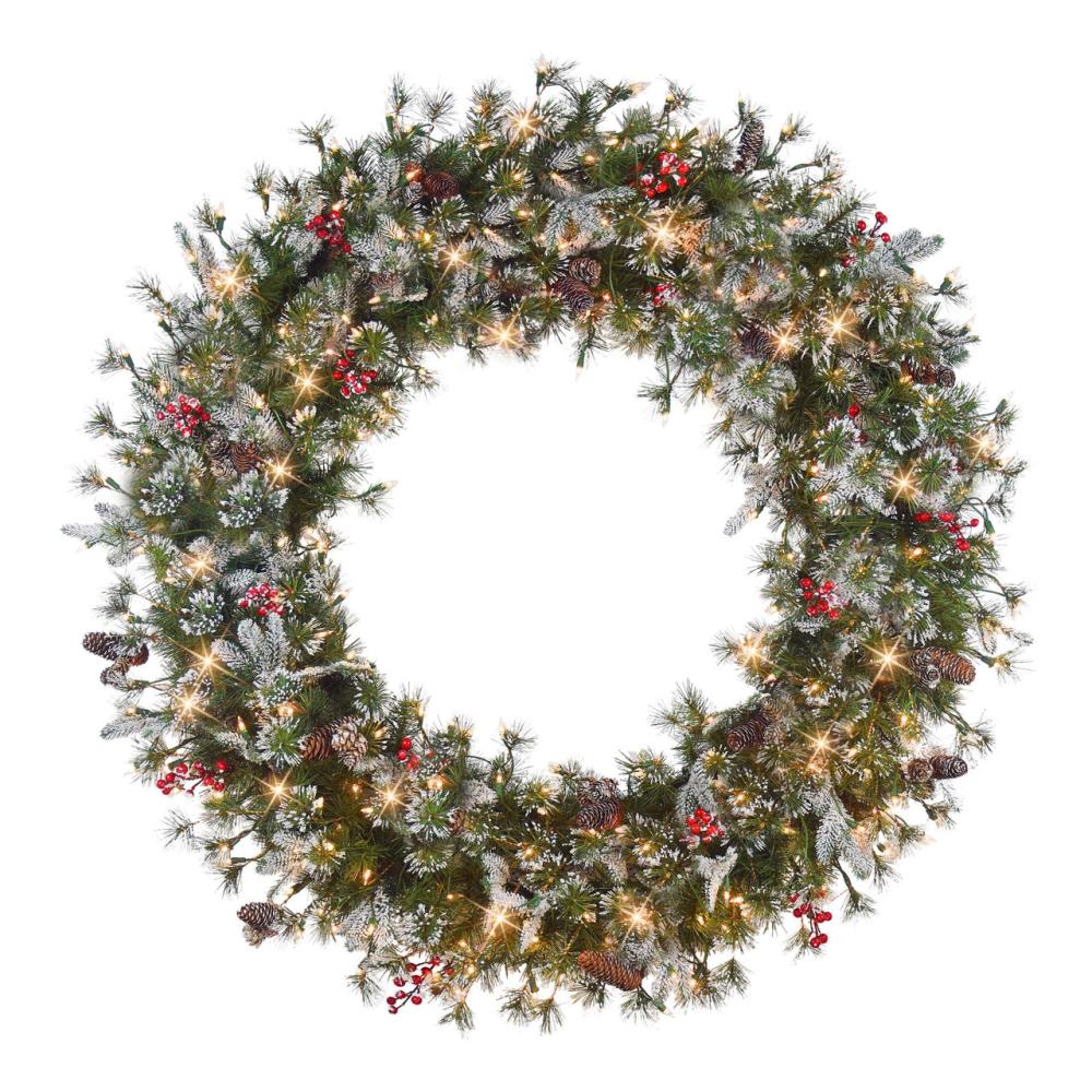 Pre-Lit Wreaths | Pre-Lit Glittery Pine Artificial Christmas Wreath, 48-Inch, Clear Lights Pre-Lit Wreaths Pre-Lit Wreaths