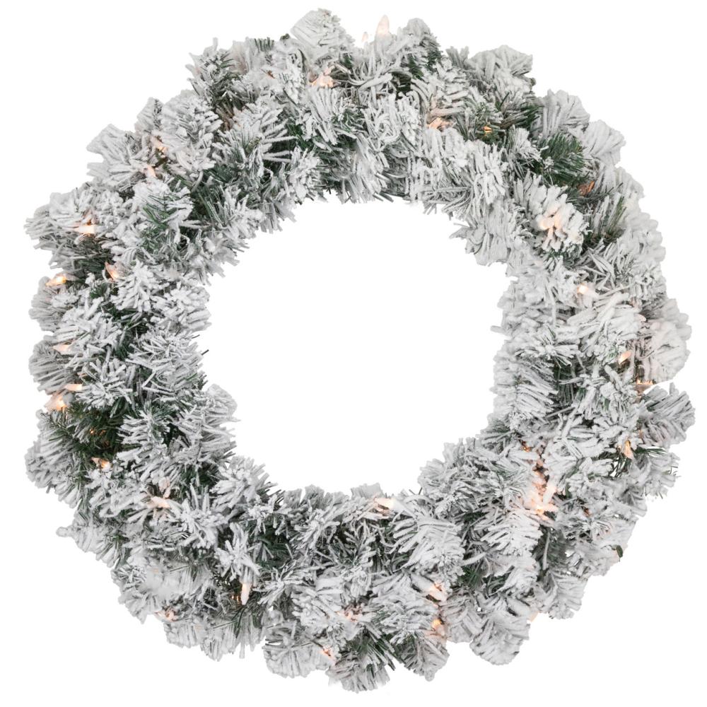 Pre-Lit Wreaths | Pre-lit Heavily Flocked Madison Pine Artificial Christmas Wreath, 24-Inch, Clear Lights Frosted, Flocked, Iced Wreaths Frosted, Flocked, Iced Wreaths