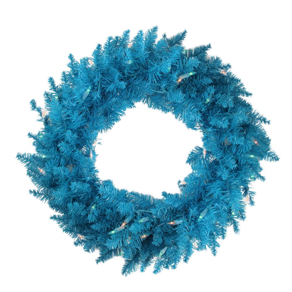 Pre-Lit Wreaths | Pre-Lit Sky Blue Ashley Spruce Christmas Wreath – 48-Inch, Blue Lights Pre-Lit Wreaths Pre-Lit Wreaths