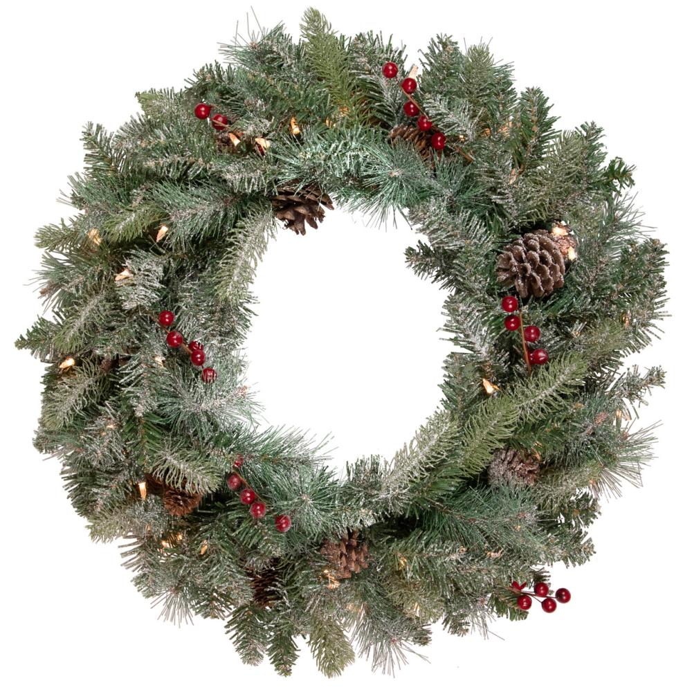 Pre-Lit Wreaths | Pre-Lit Snowy Waterloo Pine Artificial Christmas Wreath – 24-Inch, Clear Lights Pre-Lit Wreaths Pre-Lit Wreaths