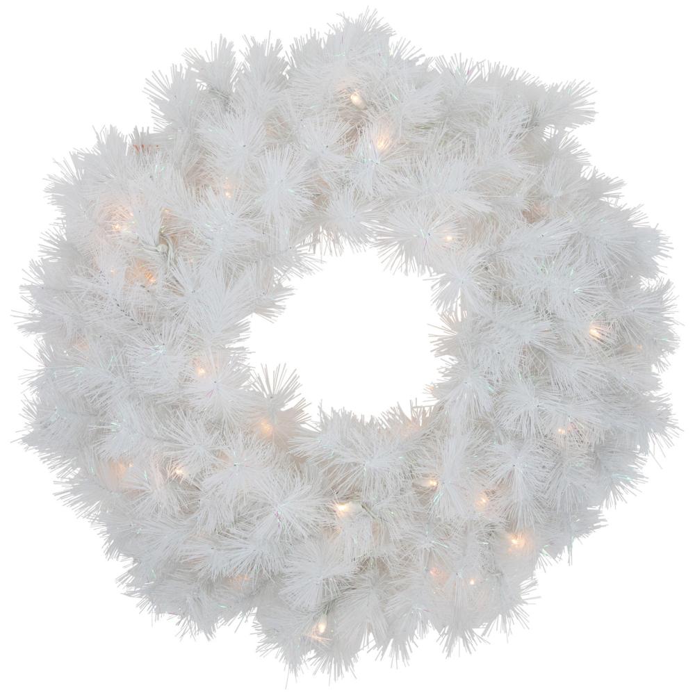 Pre-Lit Wreaths | Pre-Lit White Alaskan Pine Artificial Christmas Wreath, 24-Inch, Warm White LED Lights Pre-Lit Wreaths Pre-Lit Wreaths