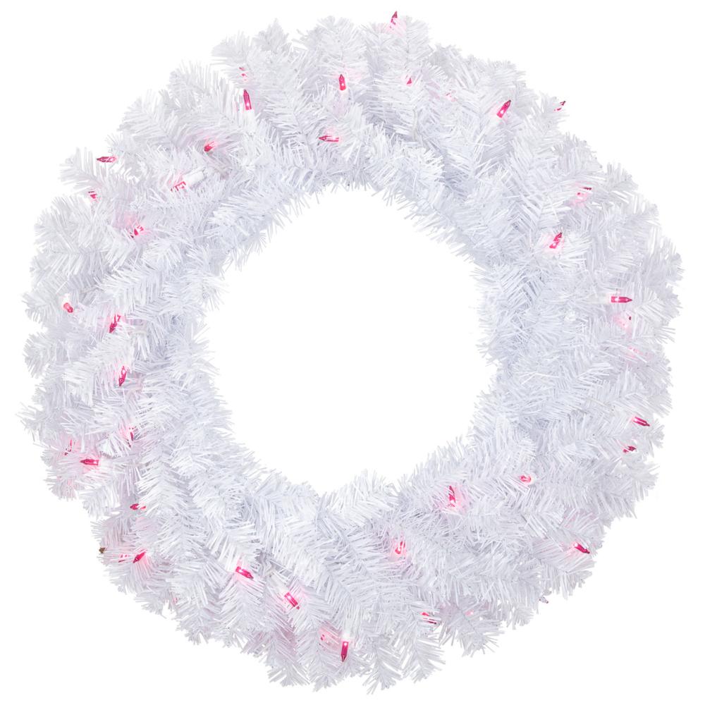 Pre-Lit Wreaths | Pre-Lit Woodbury White Pine Artificial Christmas Wreath, 24-Inch, Pink Lights Pre-Lit Wreaths Pre-Lit Wreaths