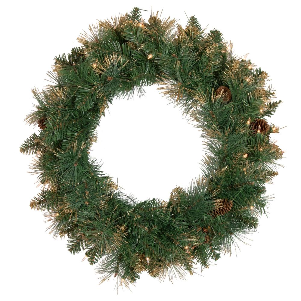 Pre-Lit Wreaths | Pre-Lit Yorkshire Pine Artificial Christmas Wreath, 24-Inch, Clear Lights Pre-Lit Wreaths Pre-Lit Wreaths