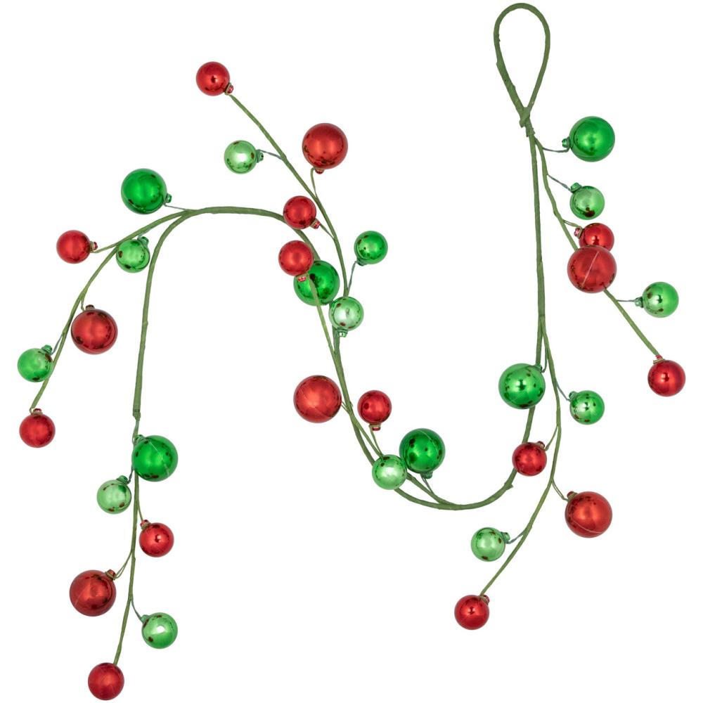 Shatterproof Ball Garland | 4′ x 6" Green and Red Ball Ornament Christmas Garland, Unlit Garland Shatterproof Ball Garland