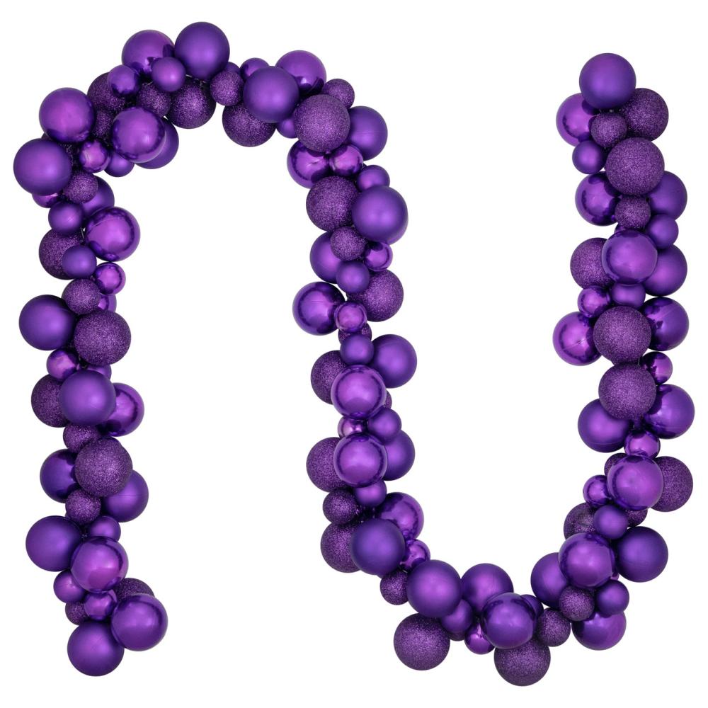 Shatterproof Ball Garland | 6′ Purple 3-Finish Shatterproof Ball Christmas Garland Garland Shatterproof Ball Garland