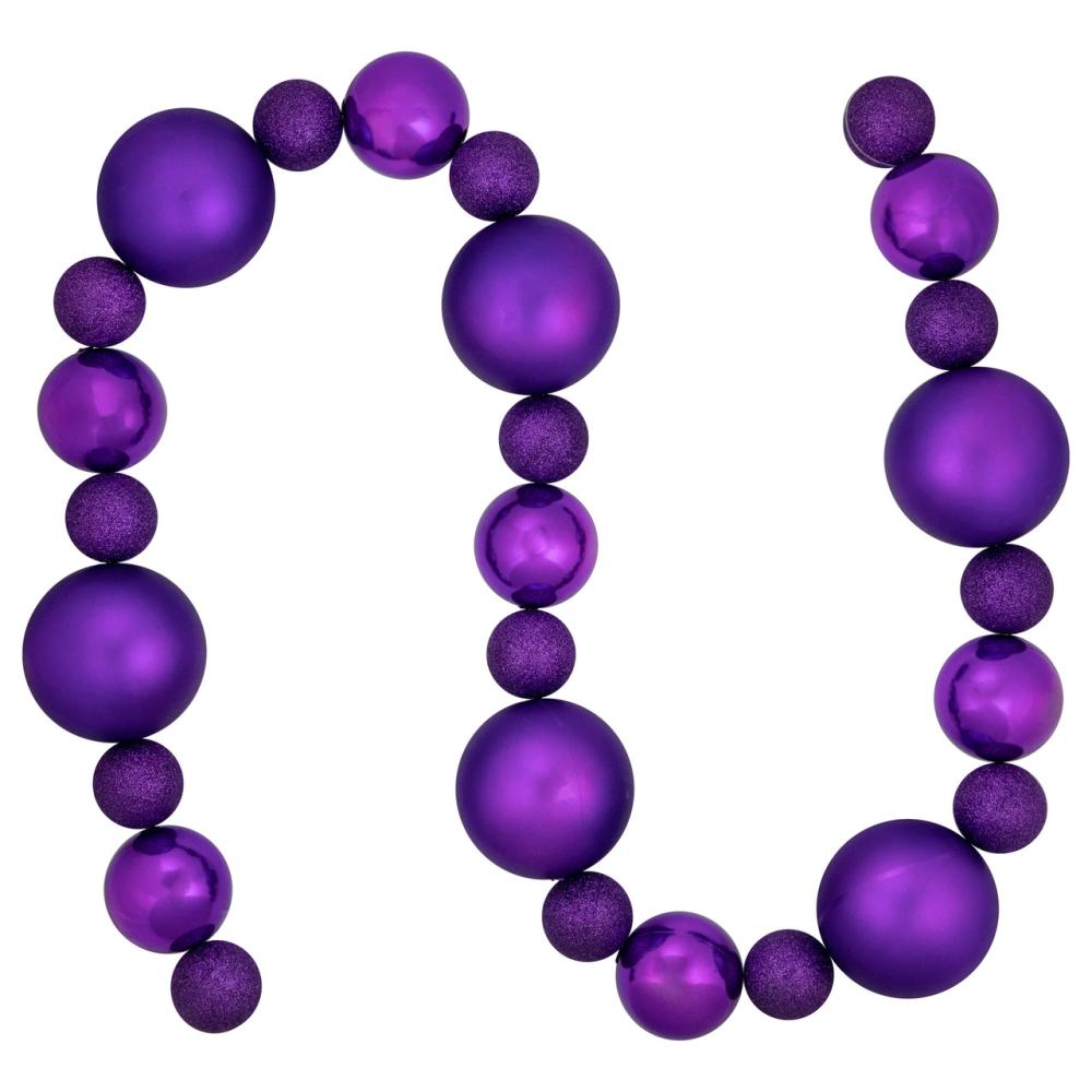 Shatterproof Ball Garland | 6′ Purple Shatterproof Ball 3-Finish Christmas Garland Garland Shatterproof Ball Garland