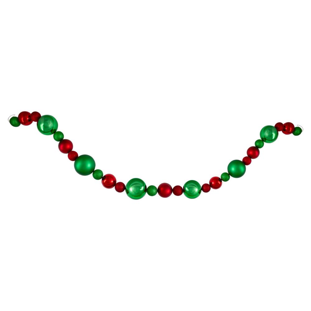 Shatterproof Ball Garland | 6′ Red and Green 3-Finish Shatterproof Ball Christmas Garland Garland Shatterproof Ball Garland