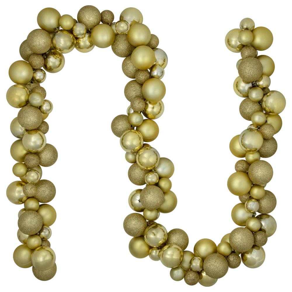 Shatterproof Ball Garland | 6′ Shatterproof Ball Vegas Gold 3-Finish Christmas Garland Garland Shatterproof Ball Garland