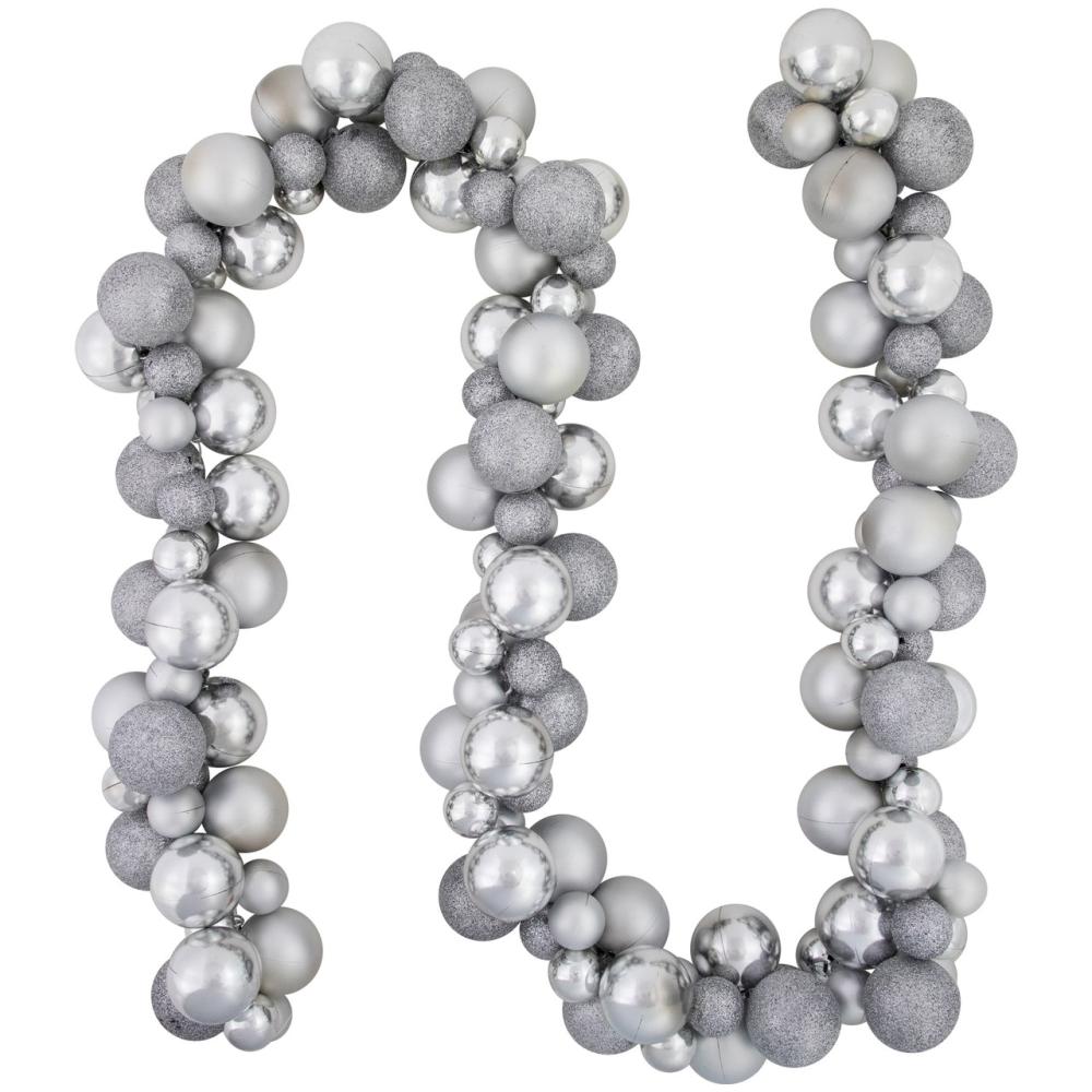 Shatterproof Ball Garland | 6′ Silver Shatterproof Ball 3-Finish Christmas Garland Garland Shatterproof Ball Garland