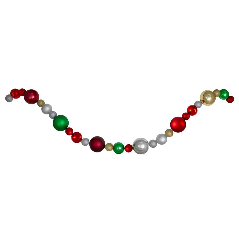 Shatterproof Ball Garland | 6′ Traditional Colored Shatterproof Ball Artificial Christmas Garland – Unlit Garland Shatterproof Ball Garland