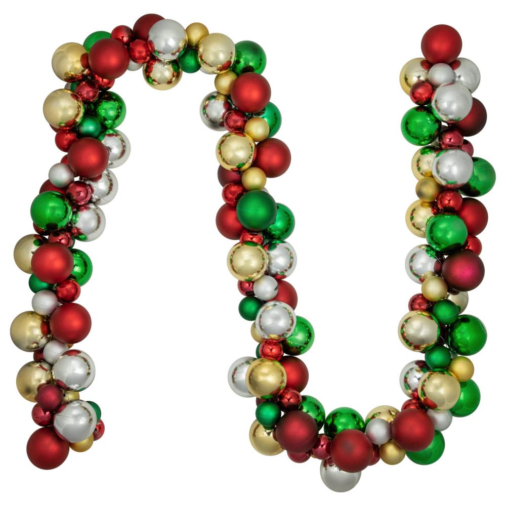 Shatterproof Ball Garland | 6′ Traditional Colors 2-Finish Shatterproof Ball Christmas Garland Garland Shatterproof Ball Garland