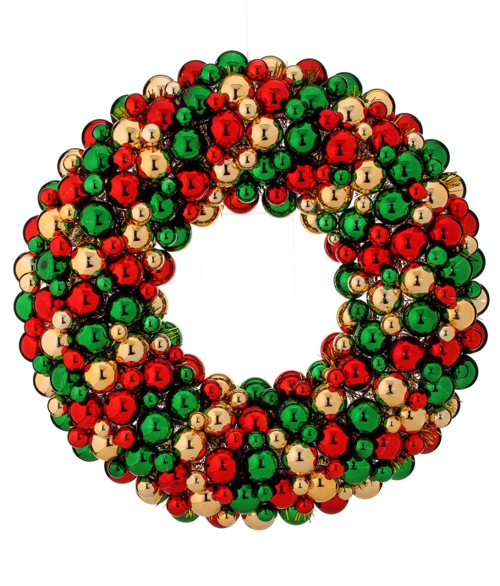 Shatterproof Ball Garland | Deluxe Mixed Ball Christmas Wreath, 24-Inch, Unlit Garland Shatterproof Ball Garland