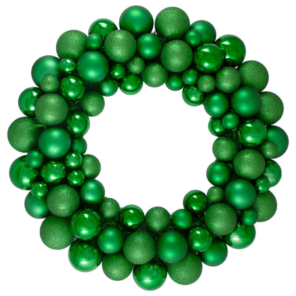 Shatterproof Ball Wreaths | Green 3-Finish Shatterproof Ball Christmas Wreath – 24-Inch, Unlit Shatterproof Ball Wreaths Shatterproof Ball Wreaths