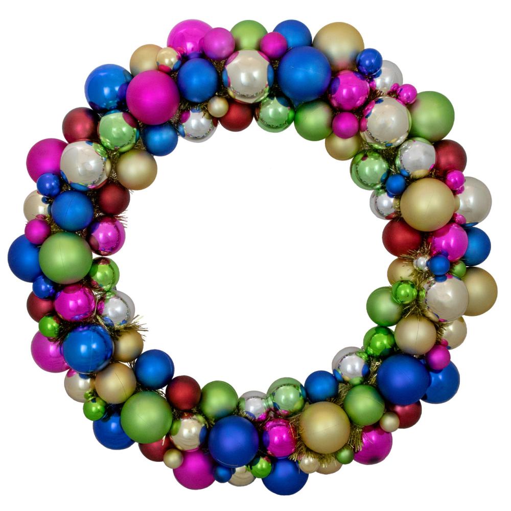 Shatterproof Ball Wreaths | Multi-Color 2-Finish Shatterproof Ball Christmas Wreath, 36-Inch Shatterproof Ball Wreaths Shatterproof Ball Wreaths