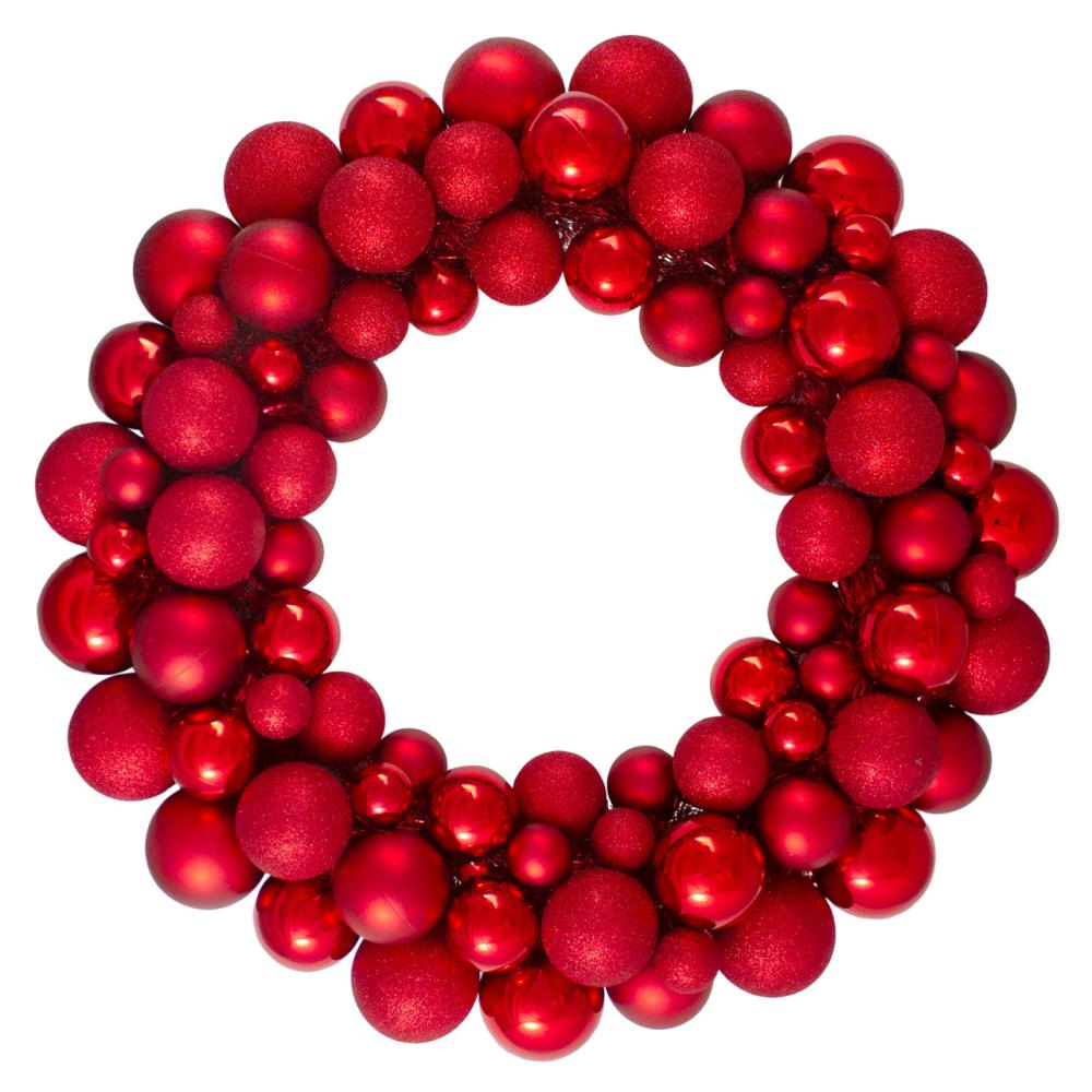 Shatterproof Ball Wreaths | Red 3-Finish Shatterproof Ball Christmas Wreath, 36-Inch, Unlit Shatterproof Ball Wreaths Shatterproof Ball Wreaths